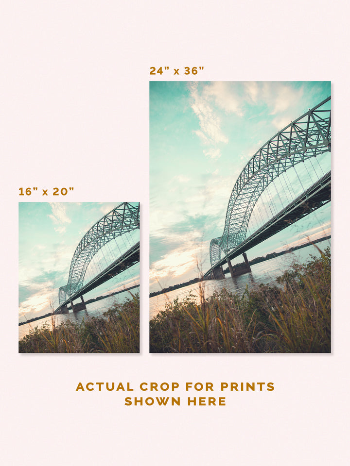 Daytime Memphis bridge photography print, sizes 16" x 20" and 24" x 36"