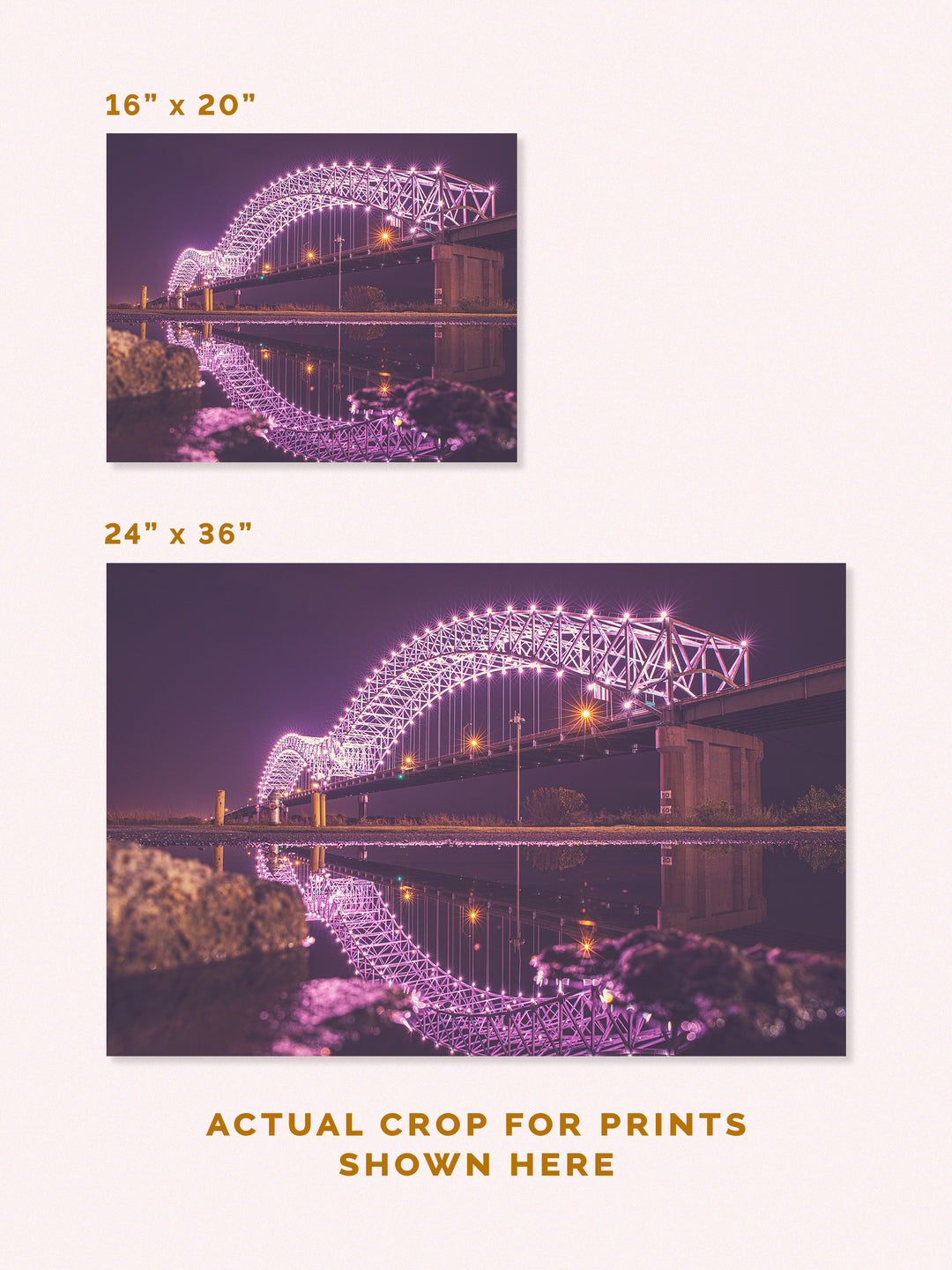 Memphis TN bridge with water reflection, large photography print, sizes 16" x 20" and 24" x 36"