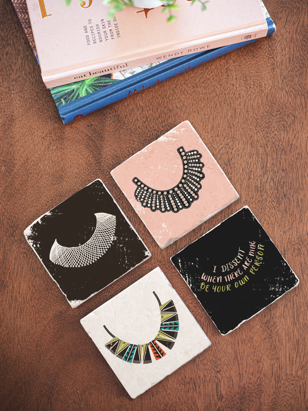 Ruth Bader Ginsburg I Dissent collar illustration marble coaster set of 4. Ruth Bader Ginsburg art