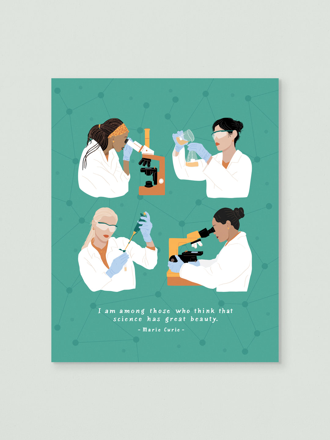 8" x 10" Women in Science illustration art print with Marie Curie quote