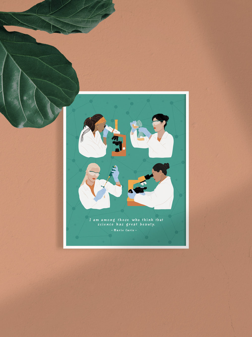 Women in Science illustration art print with Marie Curie quote